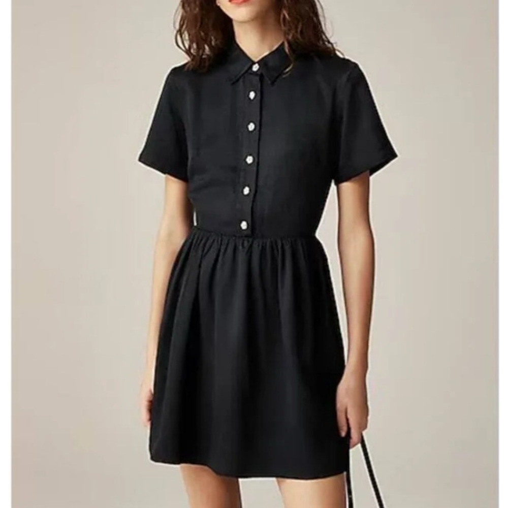 J. Crew Collection Shirtdress With Jewel Buttons Black Mini Short Sleeve size 8